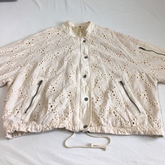 Free People Daisy Jane Ivory Eyelet Bomber Jacket Size Large - Picture 5 of 14